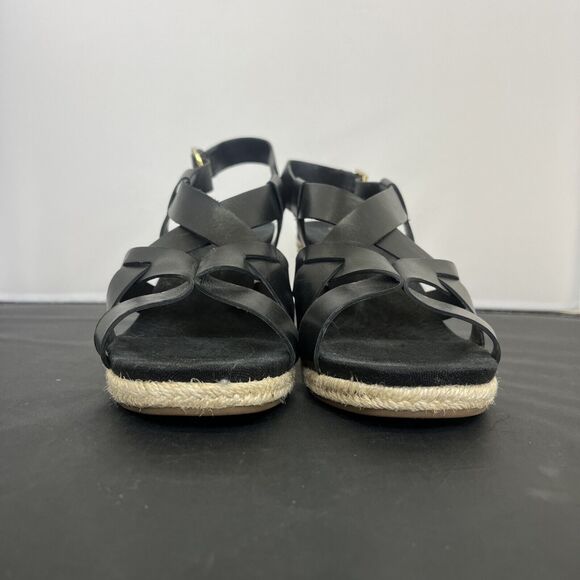 Cole Haan Crystal Womens Size 9.5B Shoes Black Leather Wedge Espadrille Sandals - Picture 3 of 13